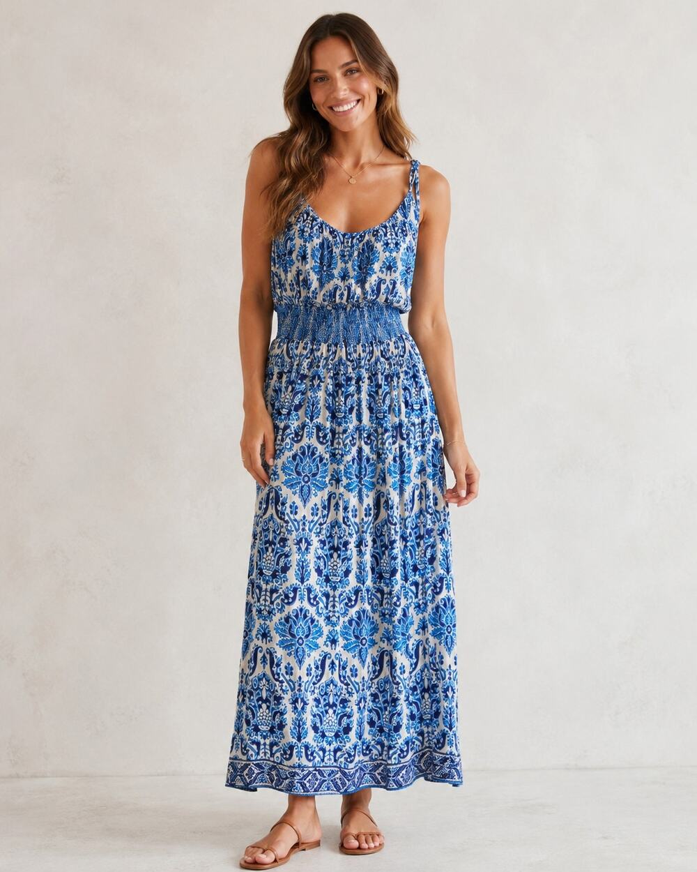 Plenty Tracy Reese Blue White Paisley Maxi Dress Womens S Boho Beachy Casual